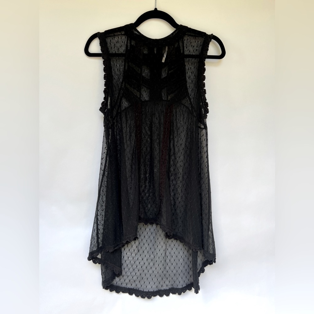 Women’s Free People Black Sheer Lace High Low Tunic Tank Top | Size Medium